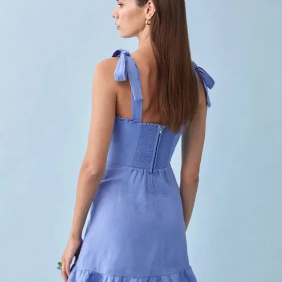 Reformation Desiree Linen Dress in Dusk - Picture 3 of 5